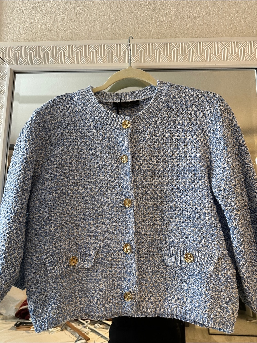 Zara light Blue Knit Button-Front Cardigan Jacket